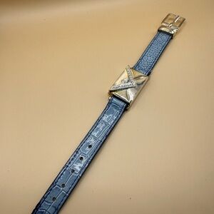 Opening Envelope Bracelet On Light Blue-Gray w/ a Glossy Crocodile Embossed Band